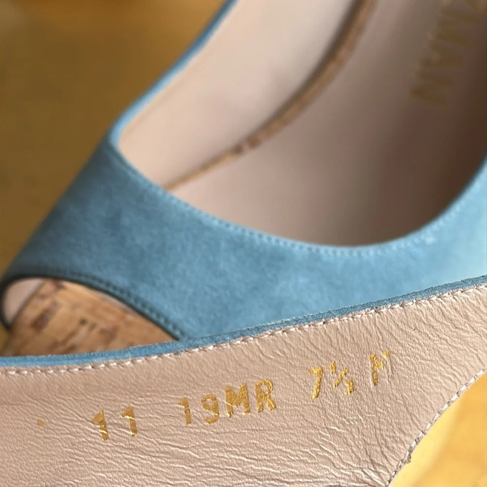 Stuart Weitzman Platform Gloss Cork Wedges in Blue Suede - Picture 12 of 16